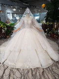 Gorgeous Scoop Ball Gown Wedding Dresses Sparkly 3/4 Sleeves Wedding Gown N1629