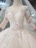 Gorgeous Scoop Ball Gown Wedding Dresses Sparkly 3/4 Sleeves Wedding Gown N1629