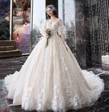 Charming Half Sleeves Ball Gown V Neck Wedding Dresses Princess Bridal Dresses N1626
