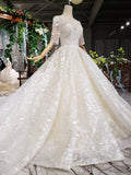 Gorgeous Lace Wedding Dresses with Half Sleeves Ball Gown Long Wedding Dresses N1625