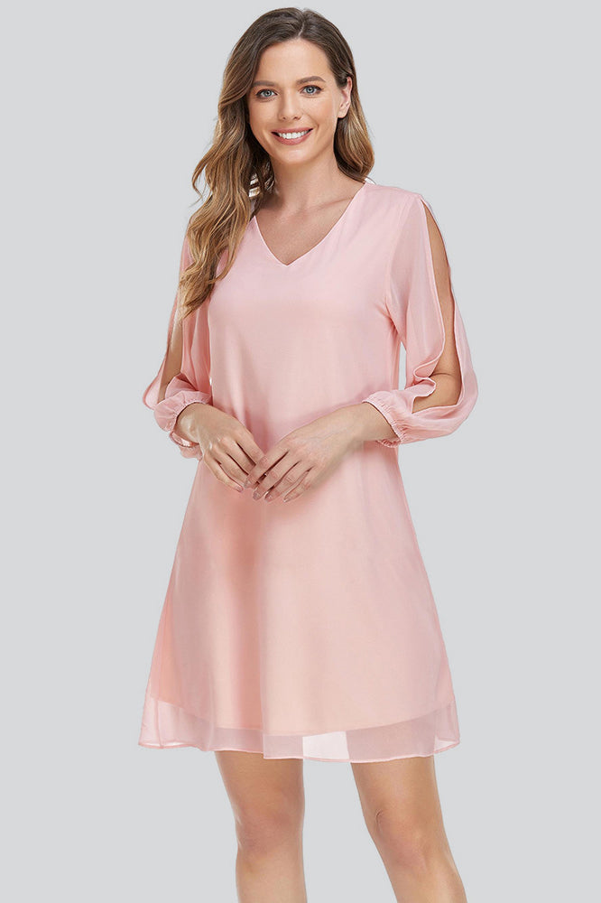 Simple 3/4 Split Sleeve Short Party Cocktail Chiffon Dress XUCTHHC