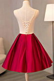 Pretty Short Satin A-line Lace Up Homecoming Dresses With Embroidered Appliques Y0003