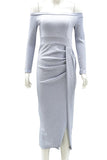 Half Sleeves Fashion Gray Prom Dresses Casual Dresses Y0009