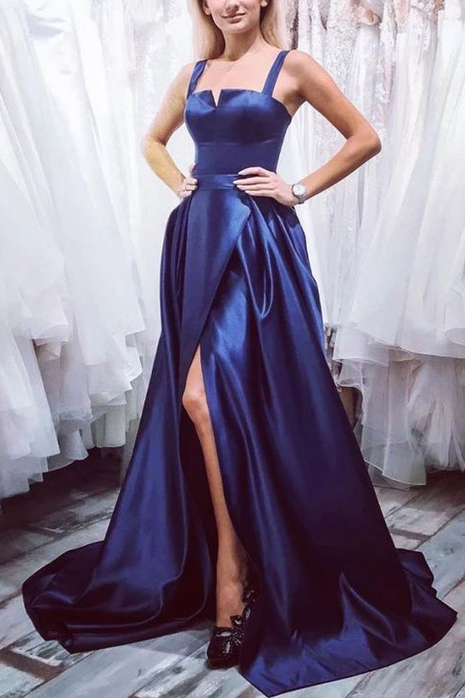 Front Split Long Style Dark Blue Prom Dresses For Teens Y0019