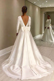 Vintage Long Sleeves Ivory Backless Style Wedding Dresses With Bowknot Y0021