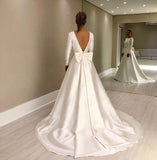 Vintage Long Sleeves Ivory Backless Style Wedding Dresses With Bowknot Y0021