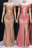 Glitter Off The Shoulder Front Split Long Party Dresses Prom Dresses Y0027