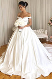 Charming Off The Shoulder Satin Ball Gown Wedding Dresses