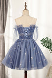 Flowy Cute A Line Blue Homecoming Dresses Short Beading Prom Dresses Y0029