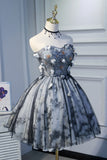 Sweetheart Beading Flowers Tulle Printed Homecoming Dresses