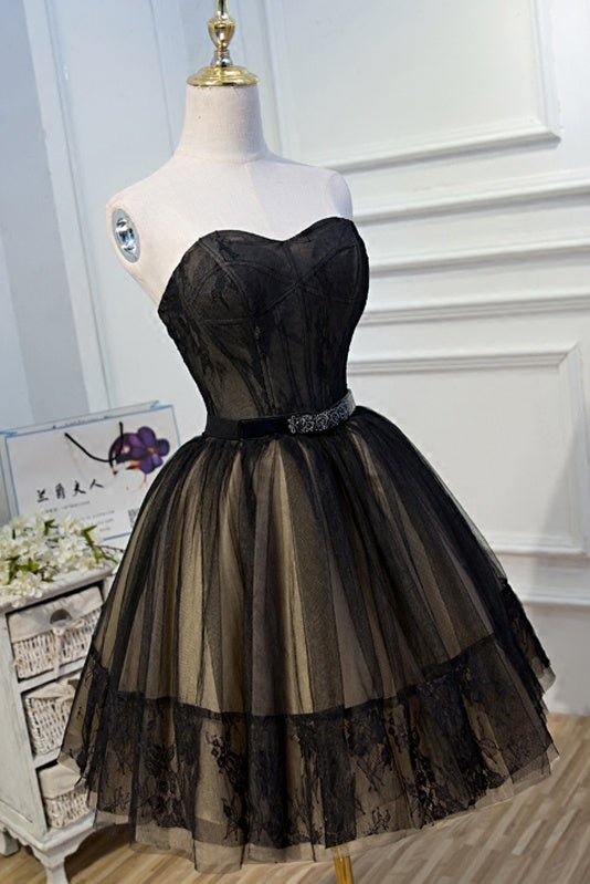 Sweetheart Black Tulle Ball Gown Homecoming Dresses With Belt