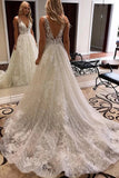Newest V-Neck Backless Ivory Sparkly Lace Wedding Dresses Bridal Gowns Y0034