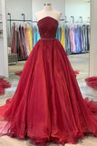 Pretty Strapless Long A Line Prom Dress Charming Burgundy Prom Gowns Y0037