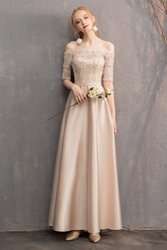 Off The Shoulder ELegant Long Prom Dresses With Sleeves Bridesmaid Dresses Y0039