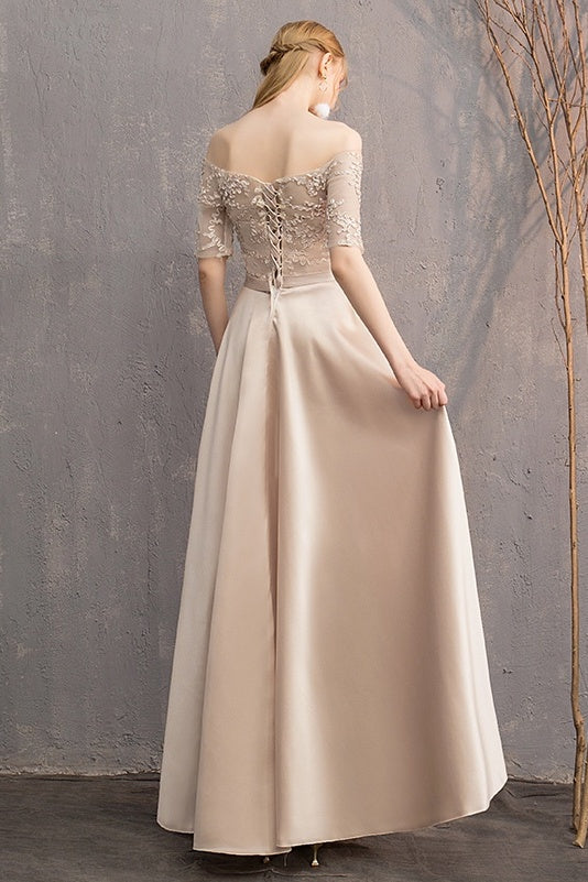 Off The Shoulder ELegant Long Prom Dresses With Sleeves Bridesmaid Dresses Y0039