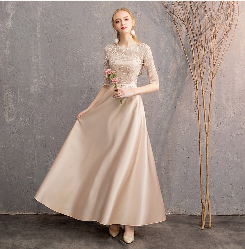 Lovely Charming Half Sleeves Long A Line Prom Dresses Chic Bridesmaid Gowns Y0042