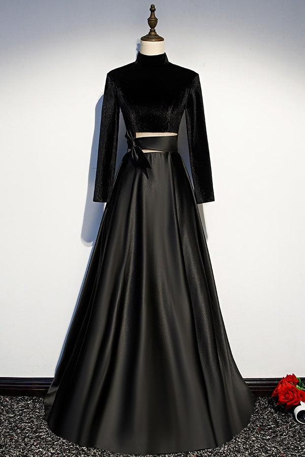 Newest Style Long Sleeves High Neck Black Prom Dresses Women Dresses Y0043