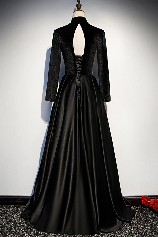 Newest Style Long Sleeves High Neck Black Prom Dresses Women Dresses Y0043