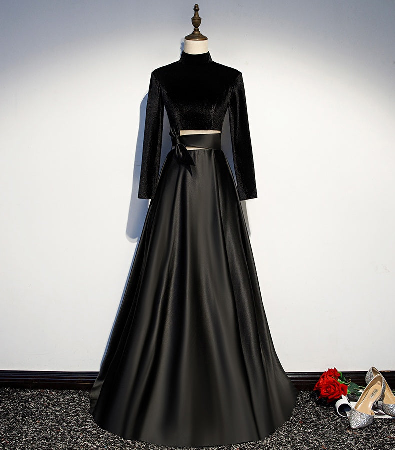 Newest Style Long Sleeves High Neck Black Prom Dresses Women Dresses Y0043