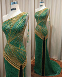 Gorgeous Long One Shoulder Beading Lace Sheath Modest Eveing Prom Dresses Y0044