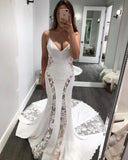 Spaghetti Straps See Through Mermaid V-Neck Lace Wedding Dress Y0045