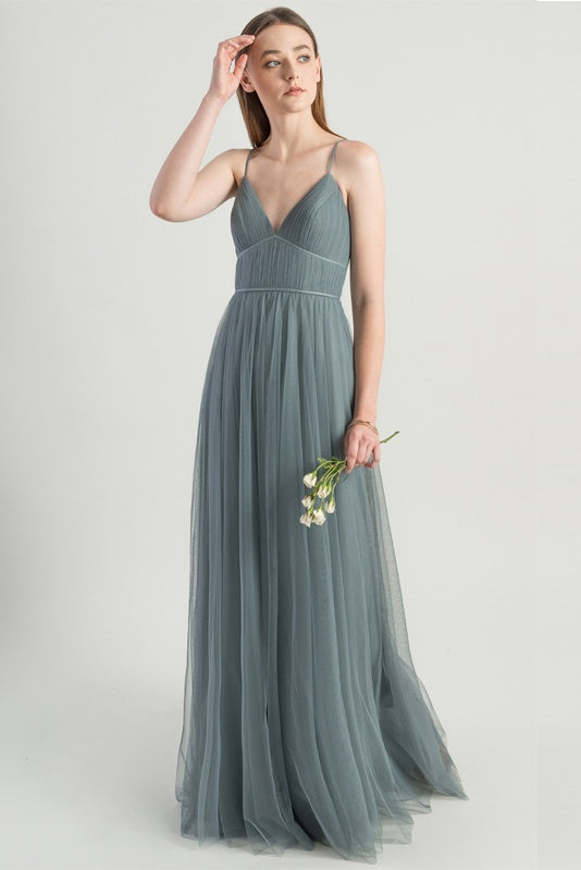 Charming Spaghetti Straps Flowy Backless Tulle Long Prom Dresses Bridesmaid Dresses Y0051