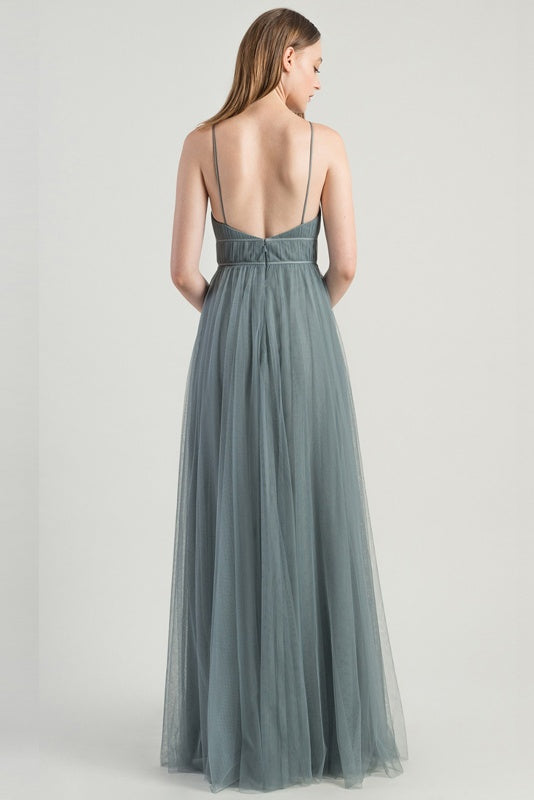 Charming Spaghetti Straps Flowy Backless Tulle Long Prom Dresses Bridesmaid Dresses Y0051