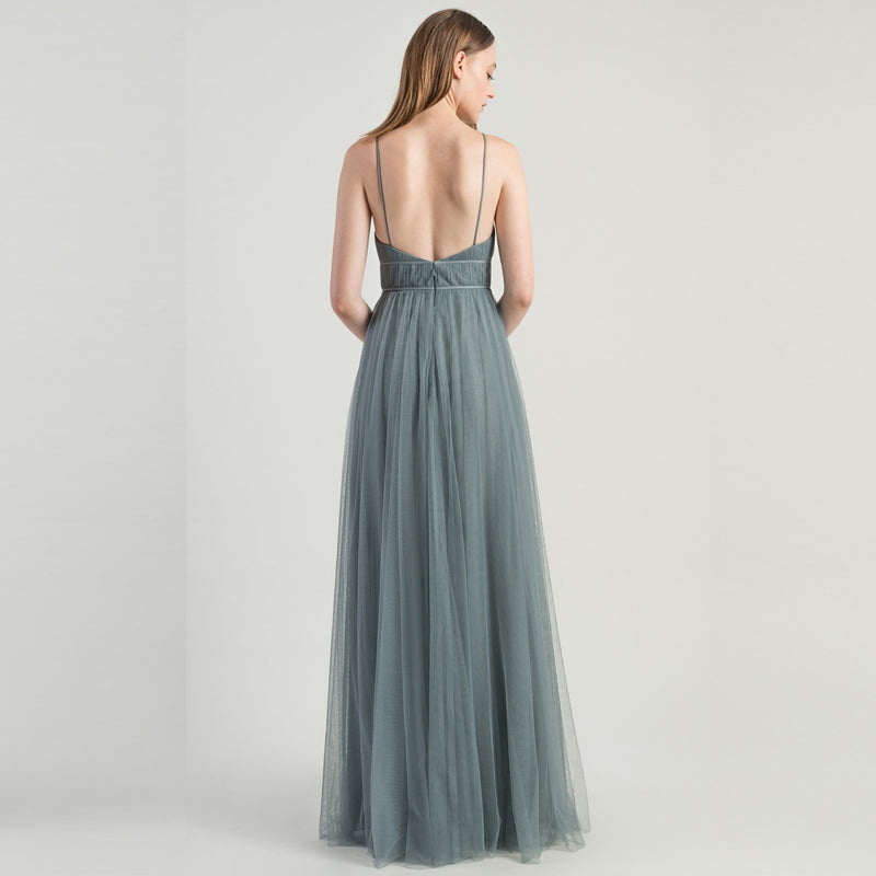 Charming Spaghetti Straps Flowy Backless Tulle Long Prom Dresses Bridesmaid Dresses Y0051