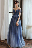 Newest Short Sleeves Beading A Line Ombre Long Princess Prom Dresses Y0053