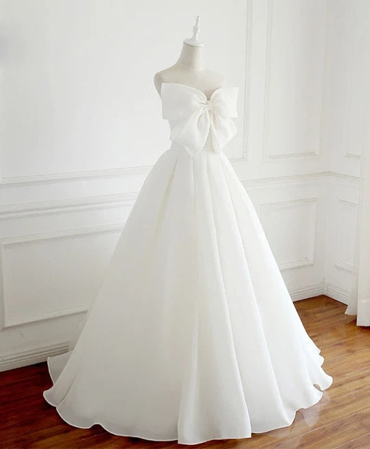 Charming Long Ivory Wedding Dress Bridal Gown With Bowknot Y0061