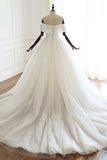 Off The Shoulder Lace Up Ivory Tulle Wedding Dress Elegant Bridal Gowns Y0062