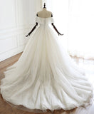 Off The Shoulder Lace Up Ivory Tulle Wedding Dress Elegant Bridal Gowns Y0062