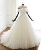 Off The Shoulder Lace Up Ivory Tulle Wedding Dress Elegant Bridal Gowns Y0062