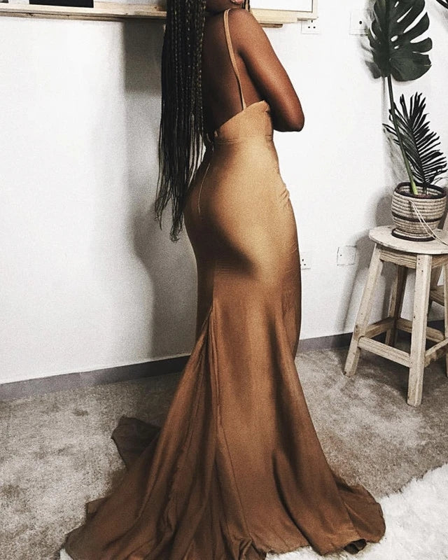 Newest Spaghetti Straps Sheath Long Backless Party Prom Dresses Y0067