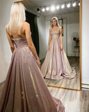 Beautiful A Line Spaghetti Straps Long Sequin Shiny Prom Dresses Party Gowns Y0068