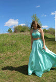 Two Pieces Beading Long A Line Floor Length Prom Dress For Teens Y0073