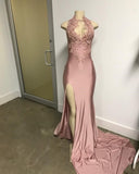 Charming Dusty Rose Long Fornt Split Prom Dresses With Lace Appliques Y0074