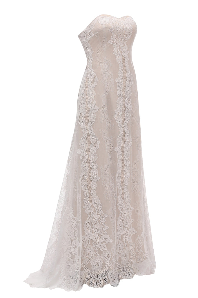 Sweetheart Long Elegant Lace Beach Wedding Dress Bridal Gowns Y0079