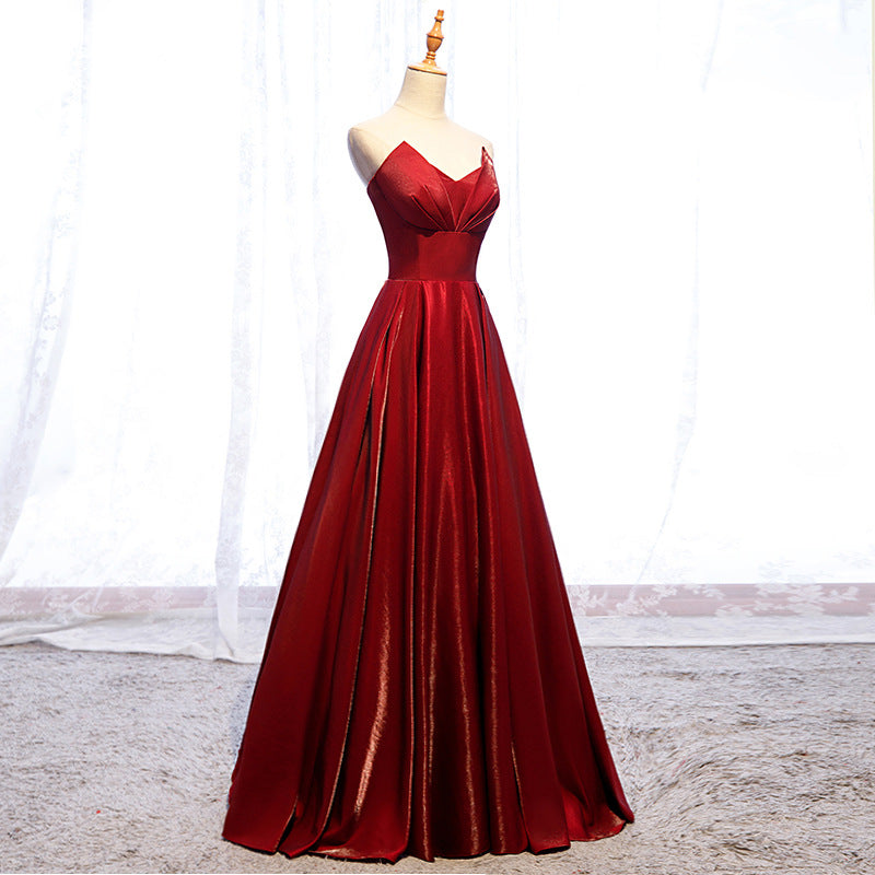 Modest Strapless Loong A Line Red Lace Up Prom Dresses Evening Dresses Y0080