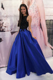 Black And Royal Blue Long A Line Satin Lace Party Prom Dresses Y0092