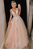 Beautiful V-Neck Long Floor Length Princess Dresses Prom Dresses With Appliques Y0093