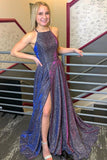 Glitter Front Split Long Zipper Back Pretty Prom Dresses Cute Dresses Y0098