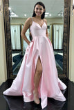 Pink Satin A Line Prom Dresses Party Gown With Pockets Y0101
