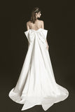 Chic Sweetheart Ivory Satin Long Beach Wedding Dress With Bowknot Y0107