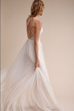 Lace Tulle Long Backless A Line Beach Wedding Dress Y0109