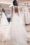 Flowy Backless Tulle Long Beach Wedding Dress Elegant Bridal Gowns Y0110