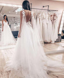 Flowy Backless Tulle Long Beach Wedding Dress Elegant Bridal Gowns Y0110