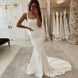 Square Neckling Mermaid Long Wedding Dress Classy Bridal Gowns Y0112