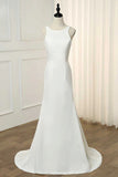 Chic Elegant Scoop Neckling Long Ivory Wedding Dress Y0115