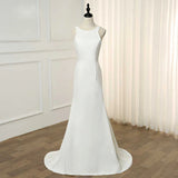 Chic Elegant Scoop Neckling Long Ivory Wedding Dress Y0115